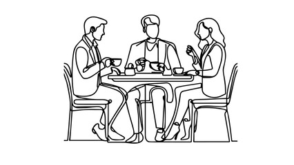 people at a cafe one line illustration
