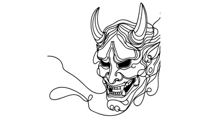 Japanese theater mask one line illustration