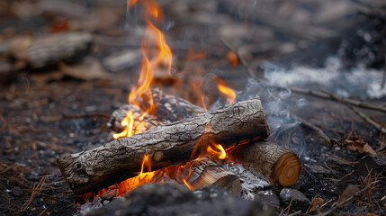 Fototapeta premium close up of a burning firewood