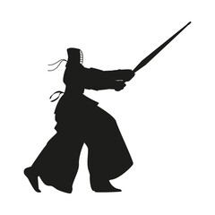Martial arts vector with kendo silhouette on isolated background.