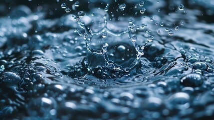 Close-up shot of water droplets splashing, captured in stunning detail showcasing fluid dynamics and action in a natural setting.