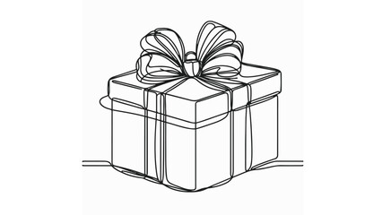 gift box with ribbon one line drawing