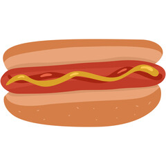 hot dog bread, ketchup and mustard sauce, sausage and bread, food vector illustration 