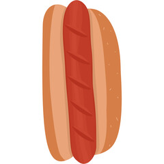 hot dog, street fast food, sausage and bread, food vector illustration element