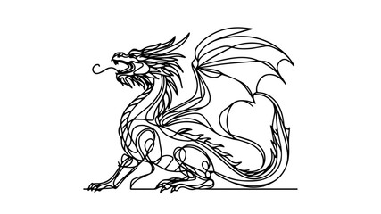 single continuous line illustration of a dragon