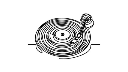 vinyl record one line illustration