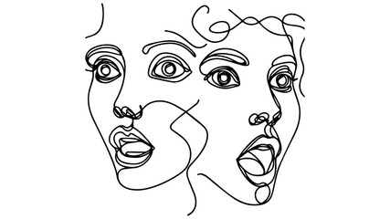 one line illustration of surprised people face