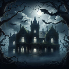 Fototapeta premium Halloween Dark Horror Creepy Ghost Pumpkin Bat Background