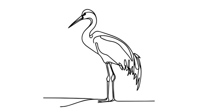 recommend clip art: crane bird one continuous line illustration