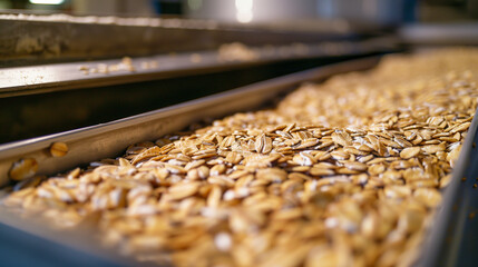 Warm oatmeal grains in a detailed view