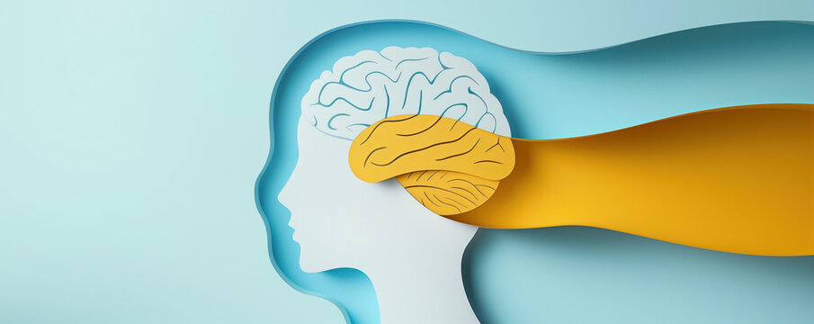 Abstract illustration cutting from paper of human head with brain cancer. Healthcare concept.