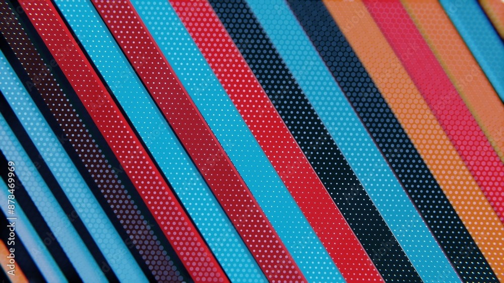 Poster Abstract Pattern with Multicolored Diagonal Stripes and Hexagonal Dots..