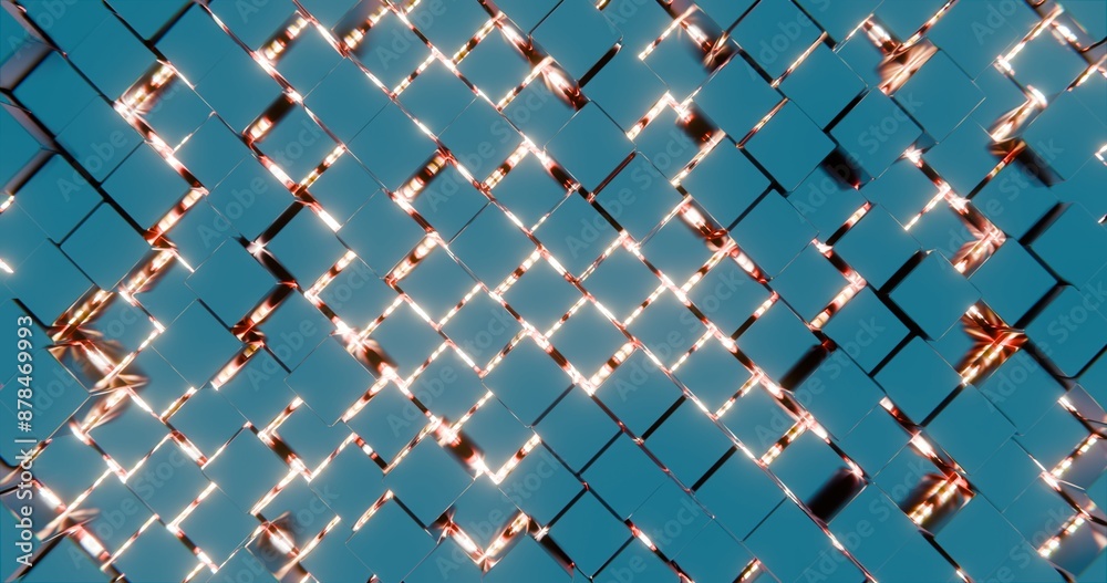 Poster abstract geometric pattern with blue cubes and red highlights