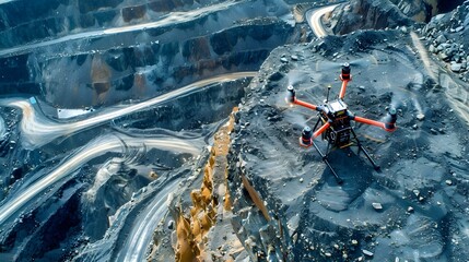 Obraz premium Aerial Drone Capturing Open-Pit Mining in Remote Quarry Landscape