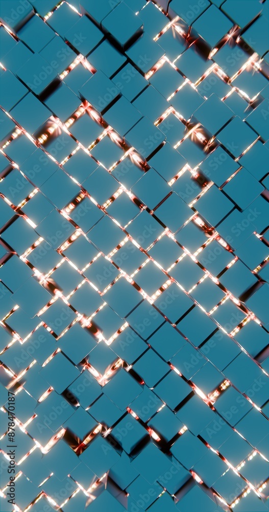 Poster abstract geometric pattern with blue cubes and red highlights