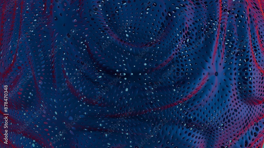 Poster abstract wavy perforated surface with soft pink and blue gradient..