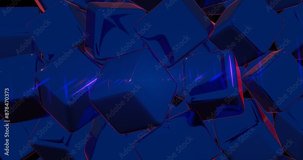 Poster abstract 3d cubic pattern with blue and pink neon highlights