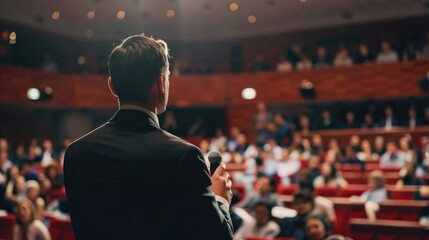Business presentation with a focus on the speaker and audience