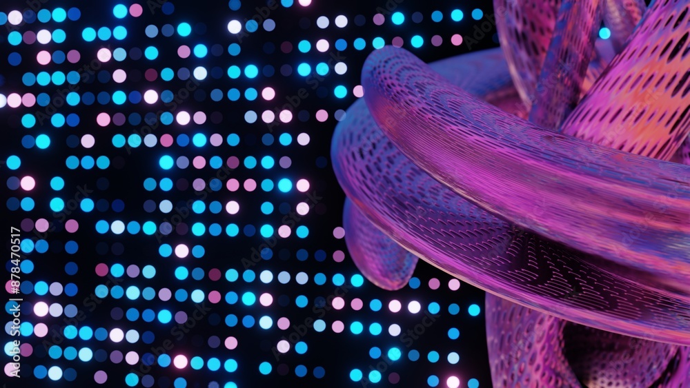 Poster Abstract 3D Structure with Pink and Purple Mesh and Neon Bokeh Background