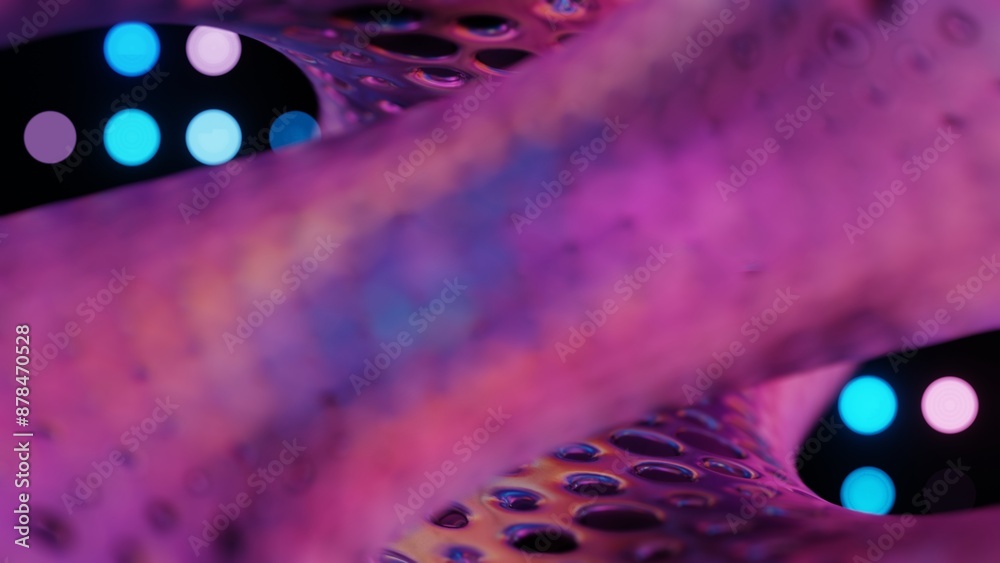 Poster Abstract 3D Structure with Pink and Purple Mesh and Neon Bokeh Background