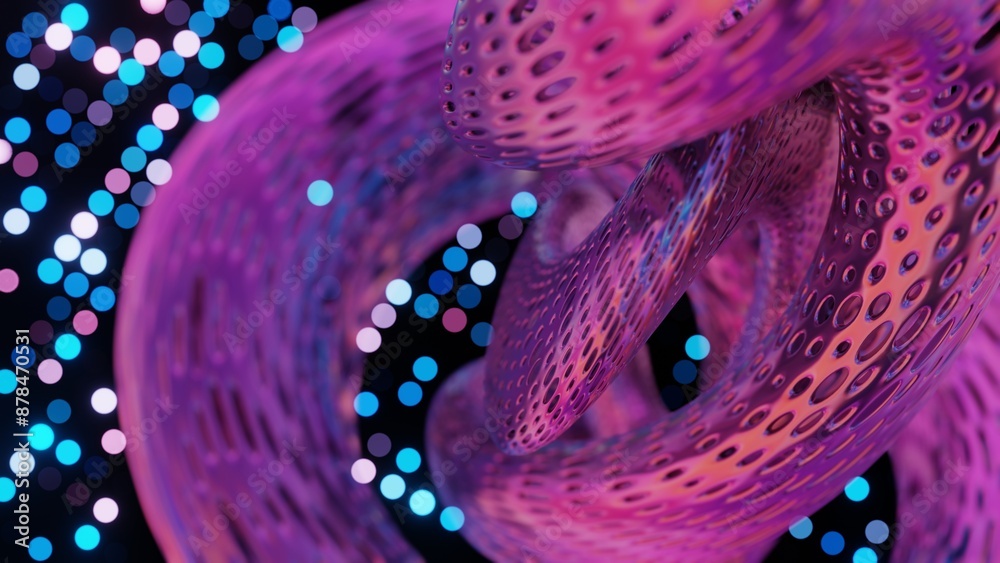 Poster Abstract 3D Structure with Pink and Purple Mesh and Neon Bokeh Background