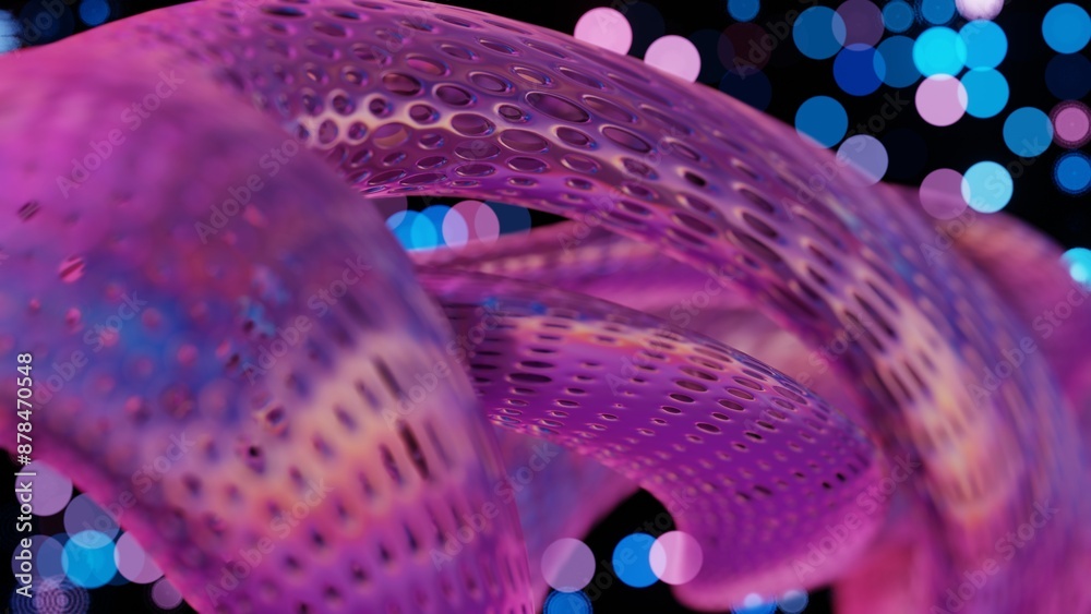 Poster Abstract 3D Structure with Pink and Purple Mesh and Neon Bokeh Background
