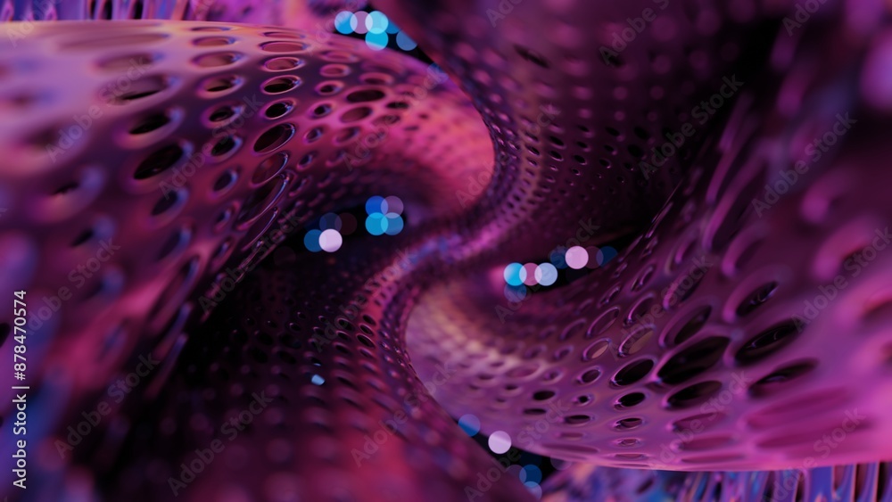 Poster Abstract 3D Structure with Pink and Purple Mesh and Neon Bokeh Background