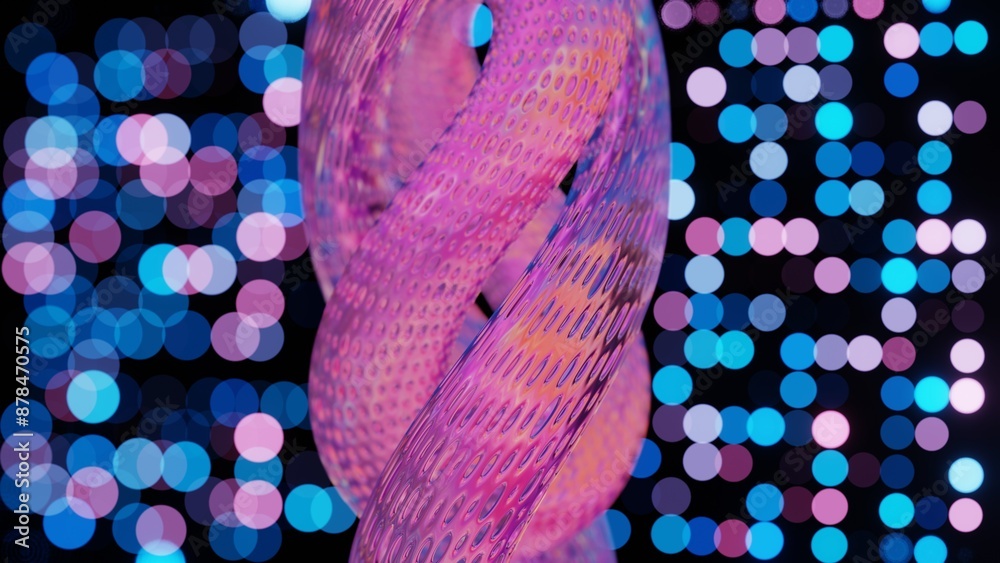 Poster abstract 3d structure with pink and purple mesh and neon bokeh background