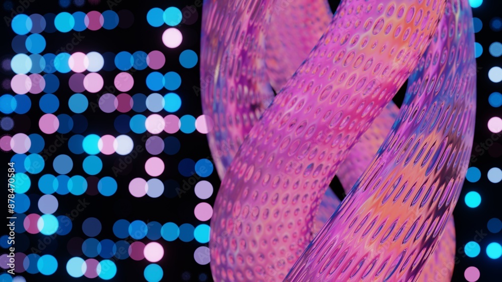 Aufkleber abstract 3d structure with pink and purple mesh and neon bokeh background