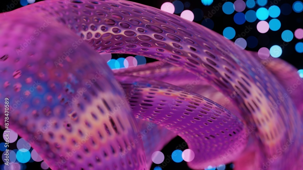 Aufkleber abstract 3d structure with pink and purple mesh and neon bokeh background