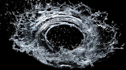 Obraz premium Dynamic splash of water against black background, showcasing fluid motion and nature's elegance in high-speed photography.