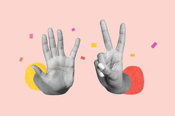 Composite trend artwork 3D sketch image photo collage of two huge hands wrist arm appear show...