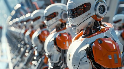 Fototapeta premium An assembly line with robots performing automated inspections and quality checks.