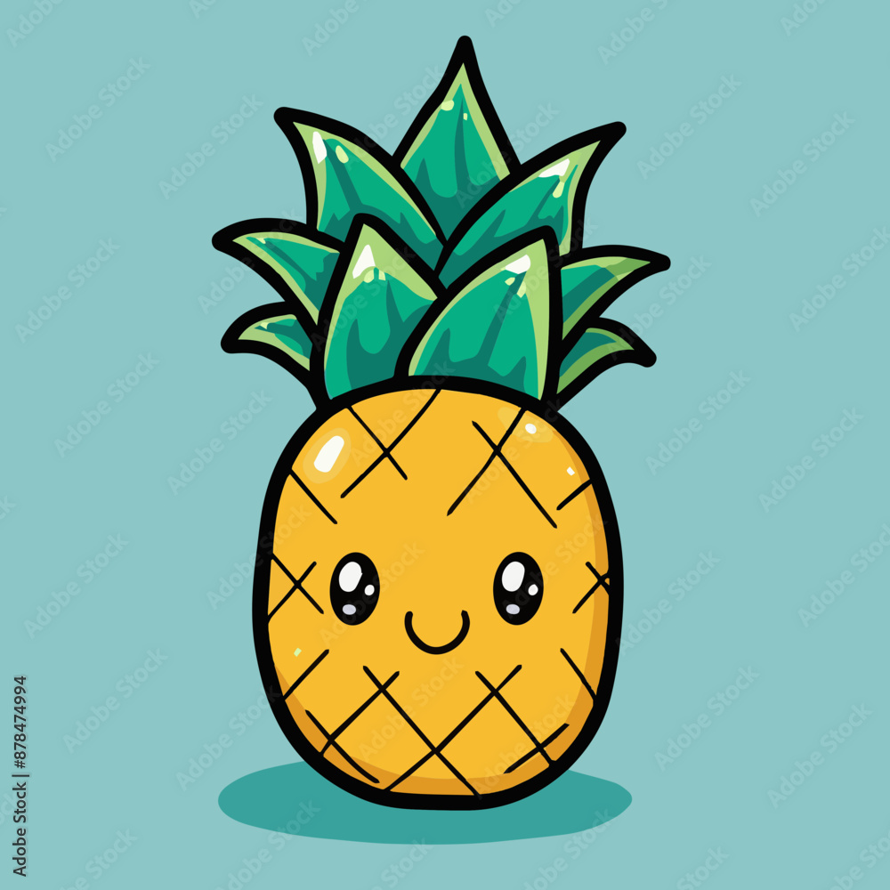 Sticker Cute Cartoon Pineapple Fruit Character 