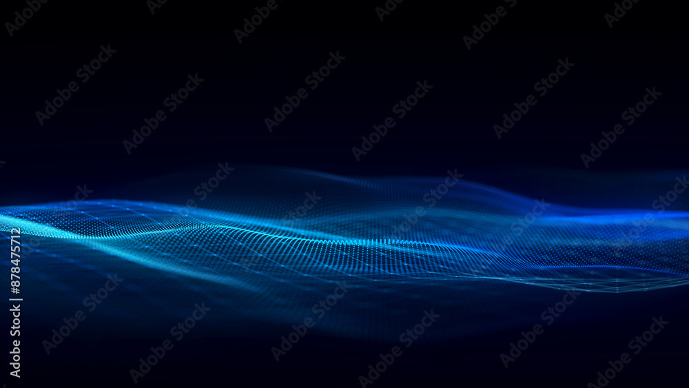 Fototapete Wave of particles and lines. Big data visualization. Abstract color background with a dynamic wave. 3d rendering.
