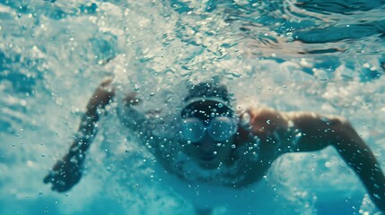 Swimmer Diving into Pool with Dramatic Water Splash and Dynamic Movement