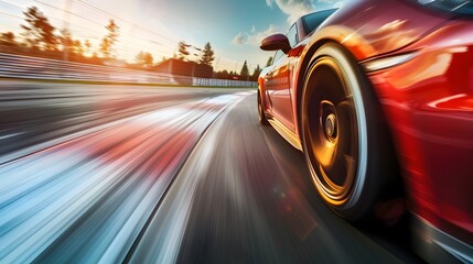 High-Speed Sports Car Blurring Through Racetrack in Thrilling Competition