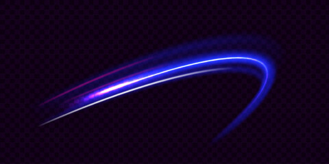 Neon sparks light trail, fire flare, expressway concept. Abstract background in blue, yellow and orange neon colors.