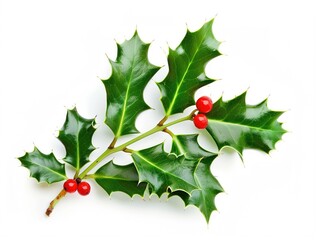 Sprig of European holly isolated on white --ar 4:3 Job ID: 61b2f27e-e92e-4992-bd62-99c5f8557038