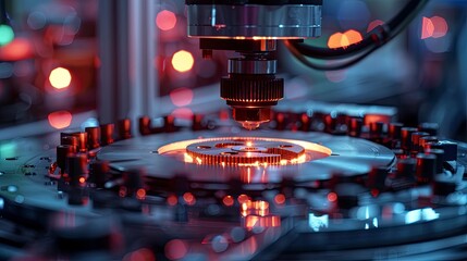 A close-up of a robotic gripper assembling small mechanical parts with precision.