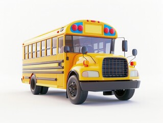 Yellow school bus isolated on a white background, representing education and transportation for students in a classic design.