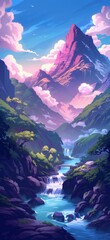Pixel Art Landscape with Vibrant Sunset and Mountains - Smartphone Background Wallpaper, iphone wallpaper