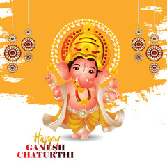 Realistic vector illustration of happy ganesh chaturthi celebration card
