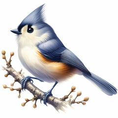 tufted titmouse bird watercolor image on white background