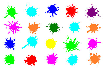 Color paint splatter. Colorful ink stains, abstract paints splashes and wet splats. Watercolor or slime stain vector set. Colorful stain and splash, splat messy, inkblot splashing illustration