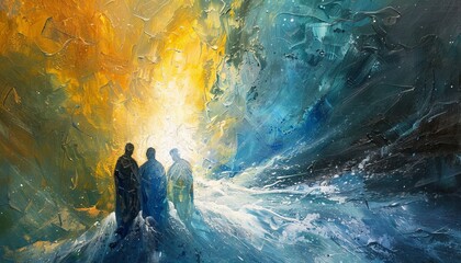 Obraz premium Abstract Depiction of the Baptism of Jesus by John in Radiant Light