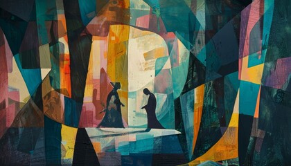 Fototapeta premium Abstract Depiction of the Return of the Prodigal Son with Vibrant Shapes