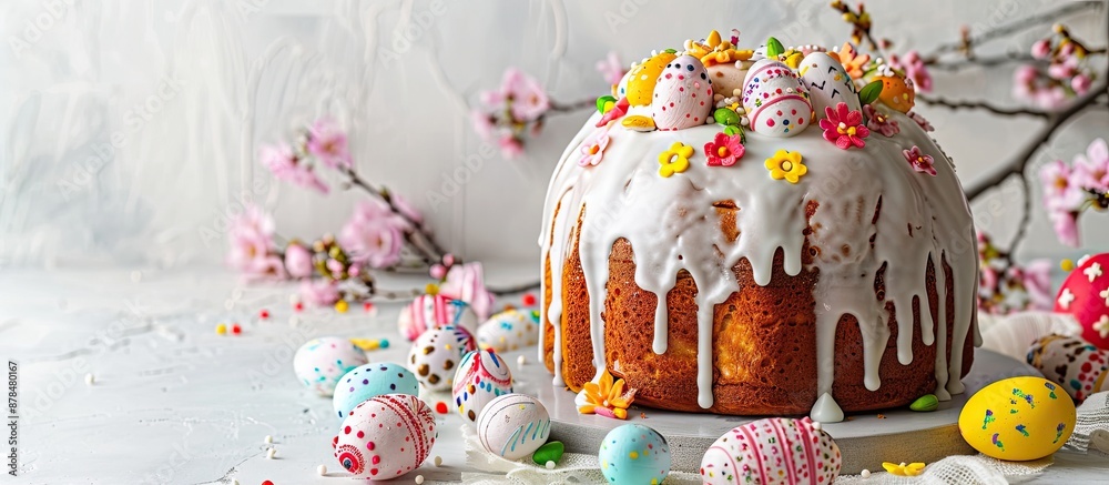 Aufkleber easter cake adorned with glossy icing and decorative elements on a postcard featuring easter bread, 