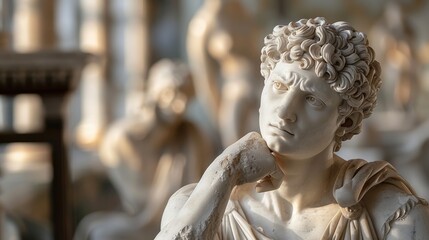 Obraz premium Pensive Marble Statue, Classic sculpture in thoughtful pose, Timeless art and history