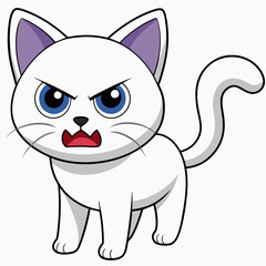 ANGRY white cat vector illustration